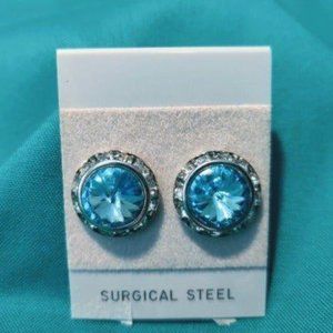 Aquamarine and Clear on Silver Earrings